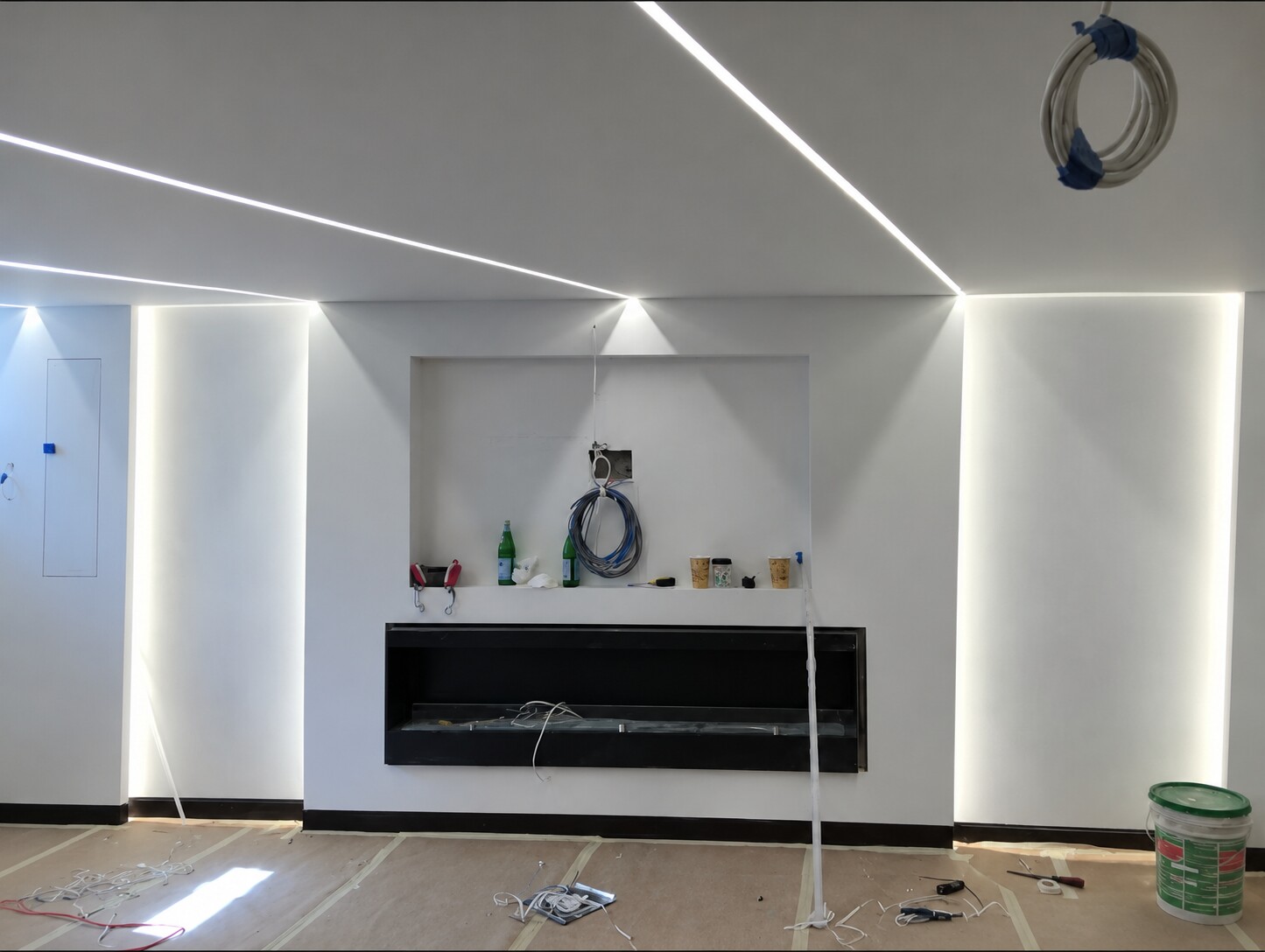 Custom architectural LED lighting integrated into walls and ceiling