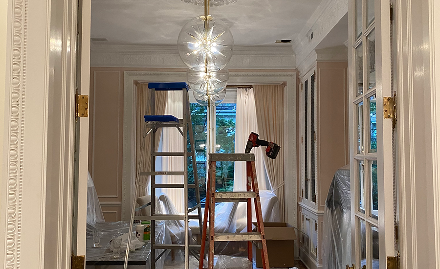 Decorative chandelier installation by DZ Power Co