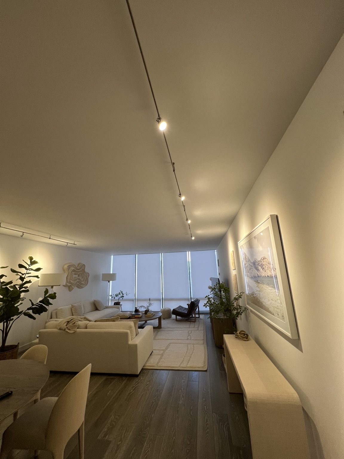 Track lighting installation in a modern living room